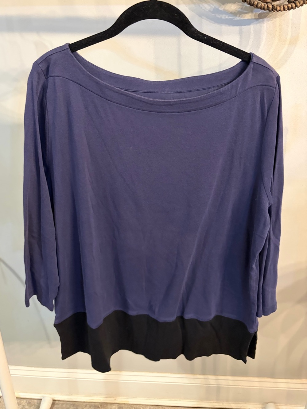 LOFT Purple/blue and Black Boatneck Layered Hem Top size XL